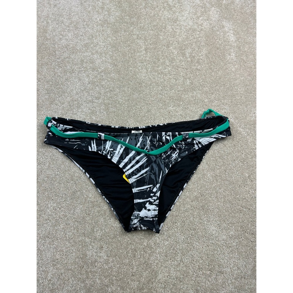 Fabletics Swimwear Women's‎ M Black White Green Allison Cheeky Bottom UPF 50+